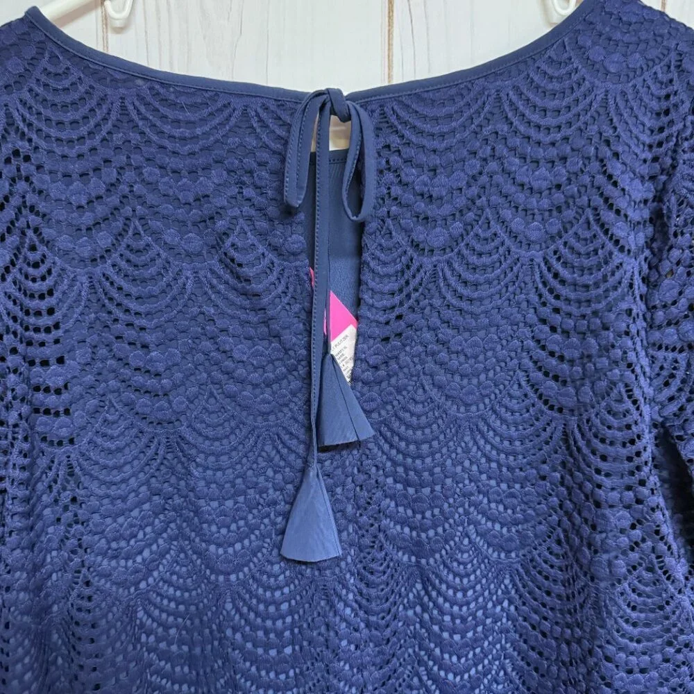 Lilly Pulitzer Ophelia Dress Women’s Extra Large True‎ Navy Scalloped  Lace NWT